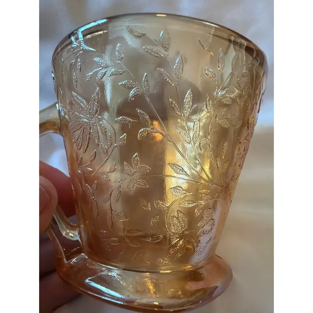Vintage Pink Depression Carnival Glass Creamer Etched Floral Milk Multitonal